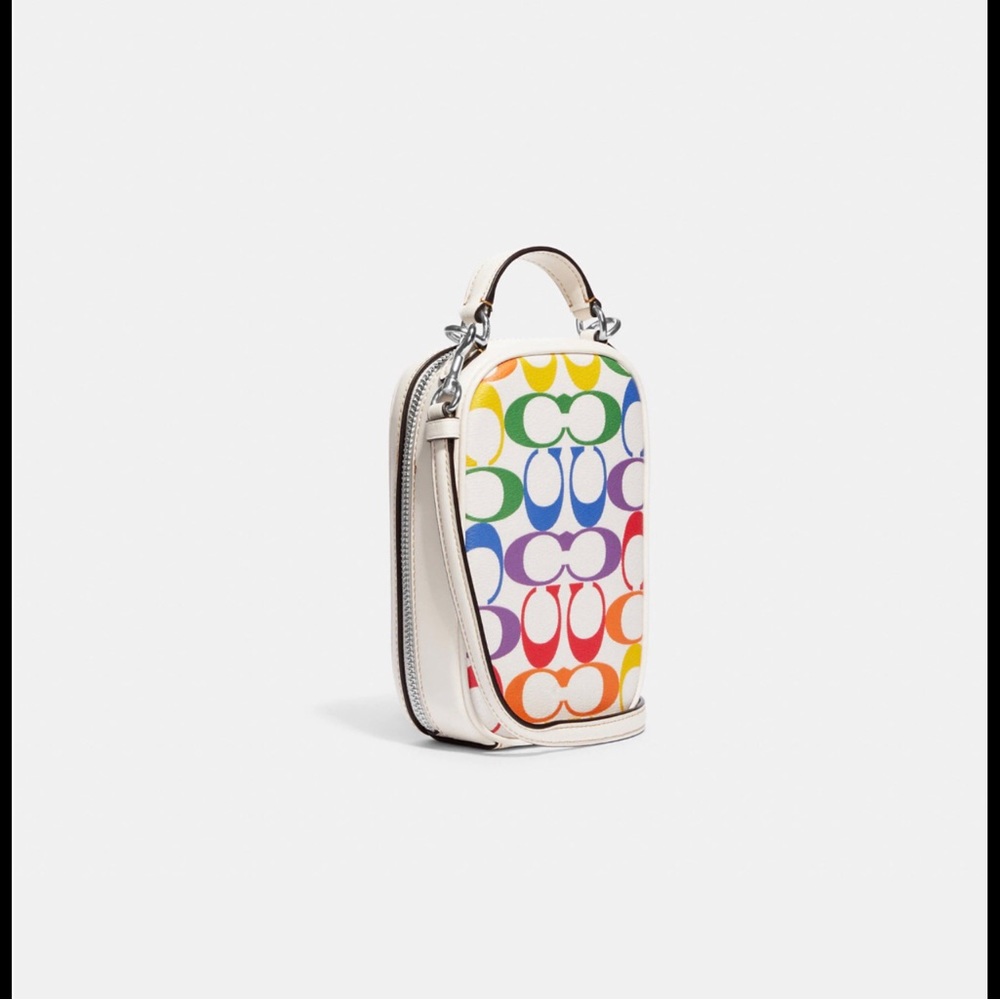 🟣NWT COACH Eva Phone Crossbody In Rainbow Signature Canvas. 2023 Tech Bag! - Picture 9 of 12
